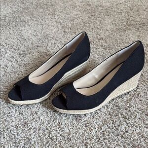 Black Peep-Toe Wedge Shoes
